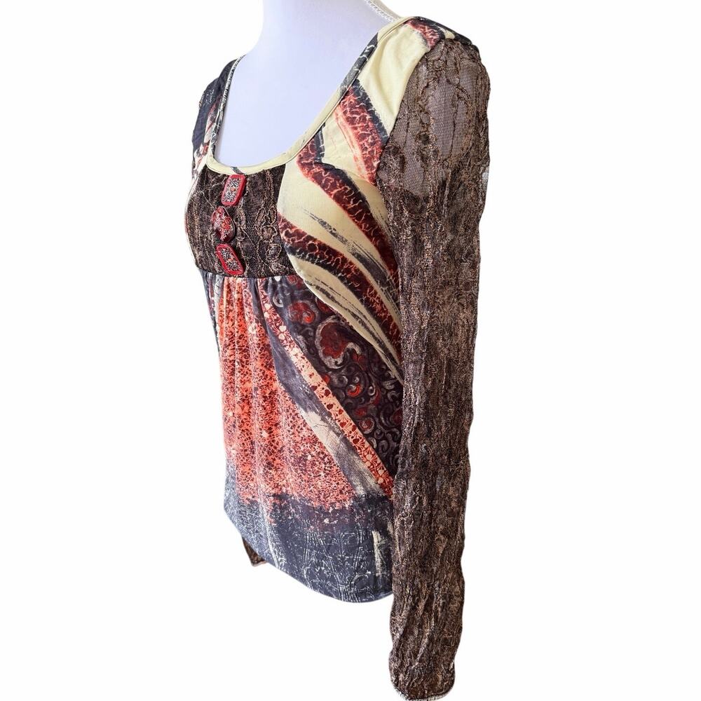 Save The Queen Long Sleeve Mesh Lace Patchwork Top Y2K Italian Boho Size S/M - Picture 3 of 7